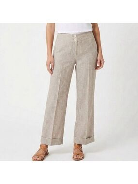 MARGARET M Linen Blend Pin Stripe Wide Leg Cuffed Trousers  MADE IN CANADA Sz 4